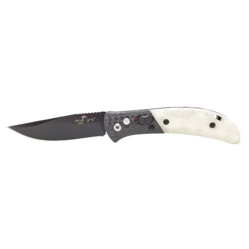 Bear OpsBold Action IX Carbon Fiber Bolster White Smooth Bone Handle with Bead Blast Blade